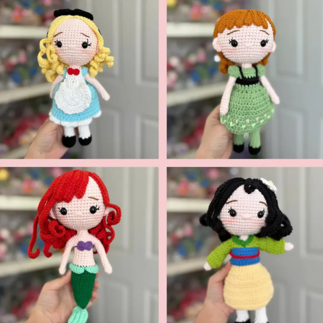 Complete Set of 20 Handmade Crochet Dolls – Princesses & Characters Inspired by Disney