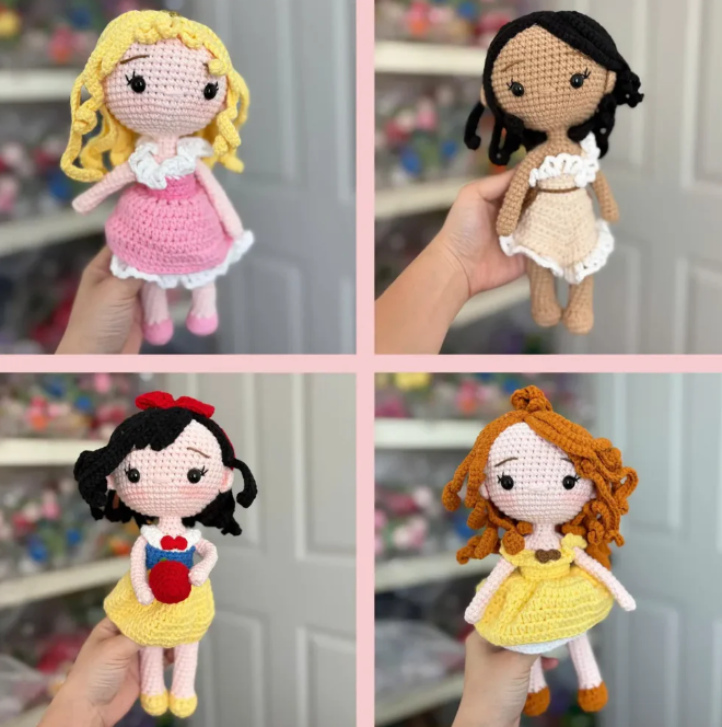 Complete Set of 20 Handmade Crochet Dolls – Princesses & Characters Inspired by Disney