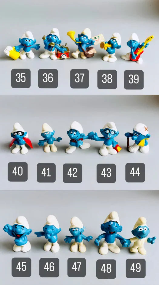 Full Set of 68 Vintage Smurf Figurines + Blue Mushroom House – Peyo, Schleich, Bully – 70s/80s Collectibles