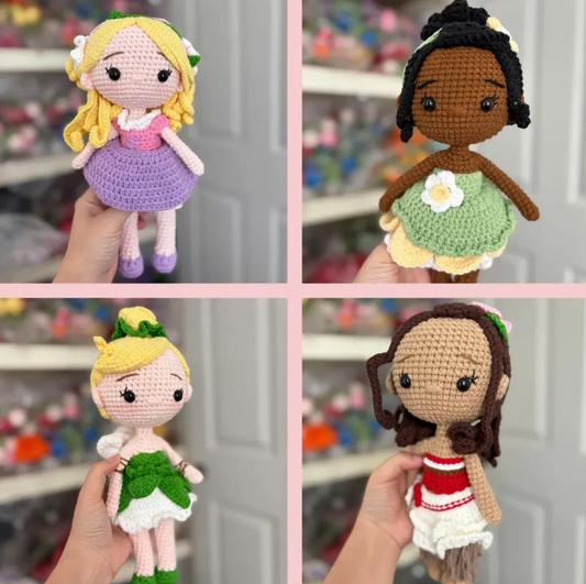 Complete Set of 20 Handmade Crochet Dolls – Princesses & Characters Inspired by Disney